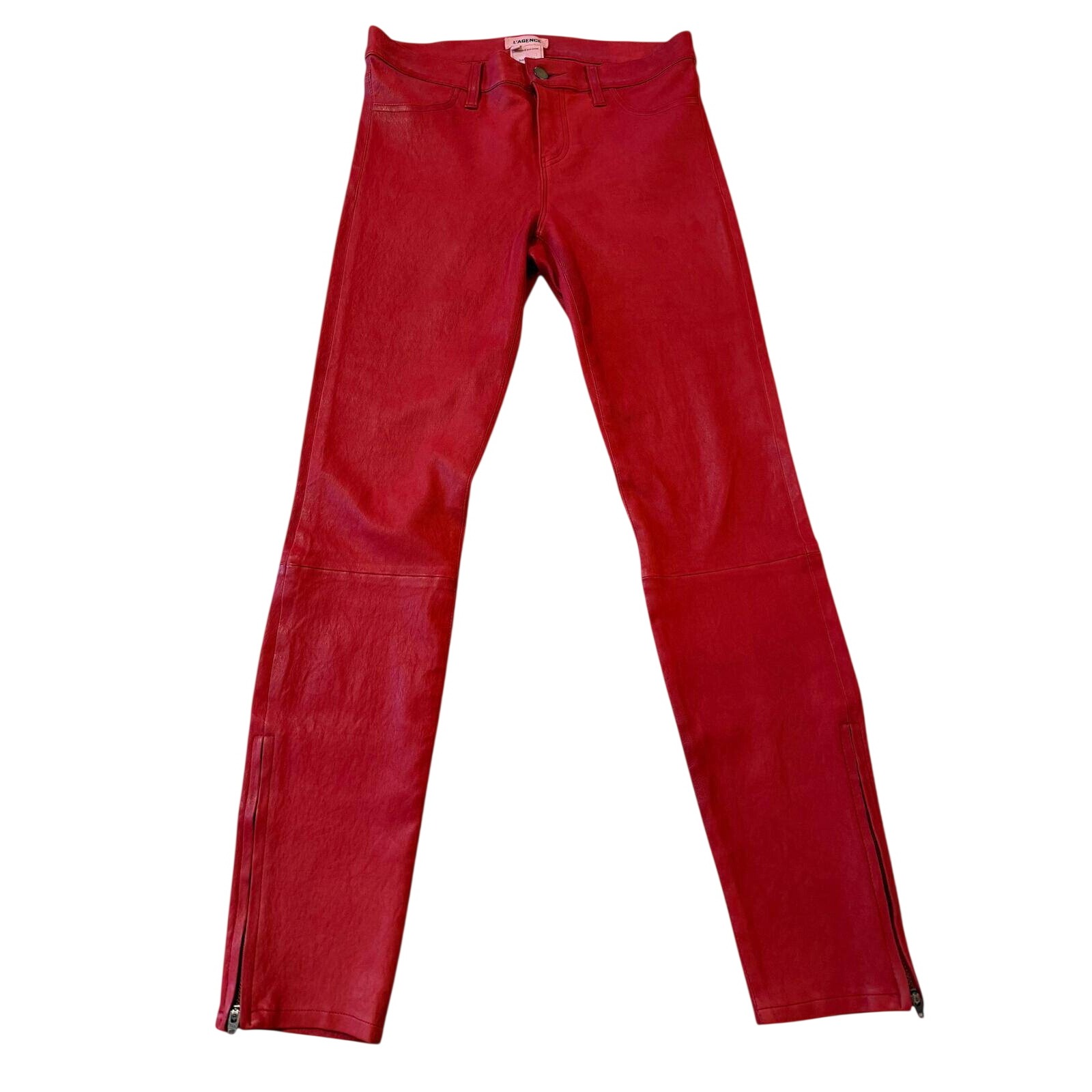 L'agence Red Lamb Leather Skinny Pants Ankle Zip Trousers Size 29